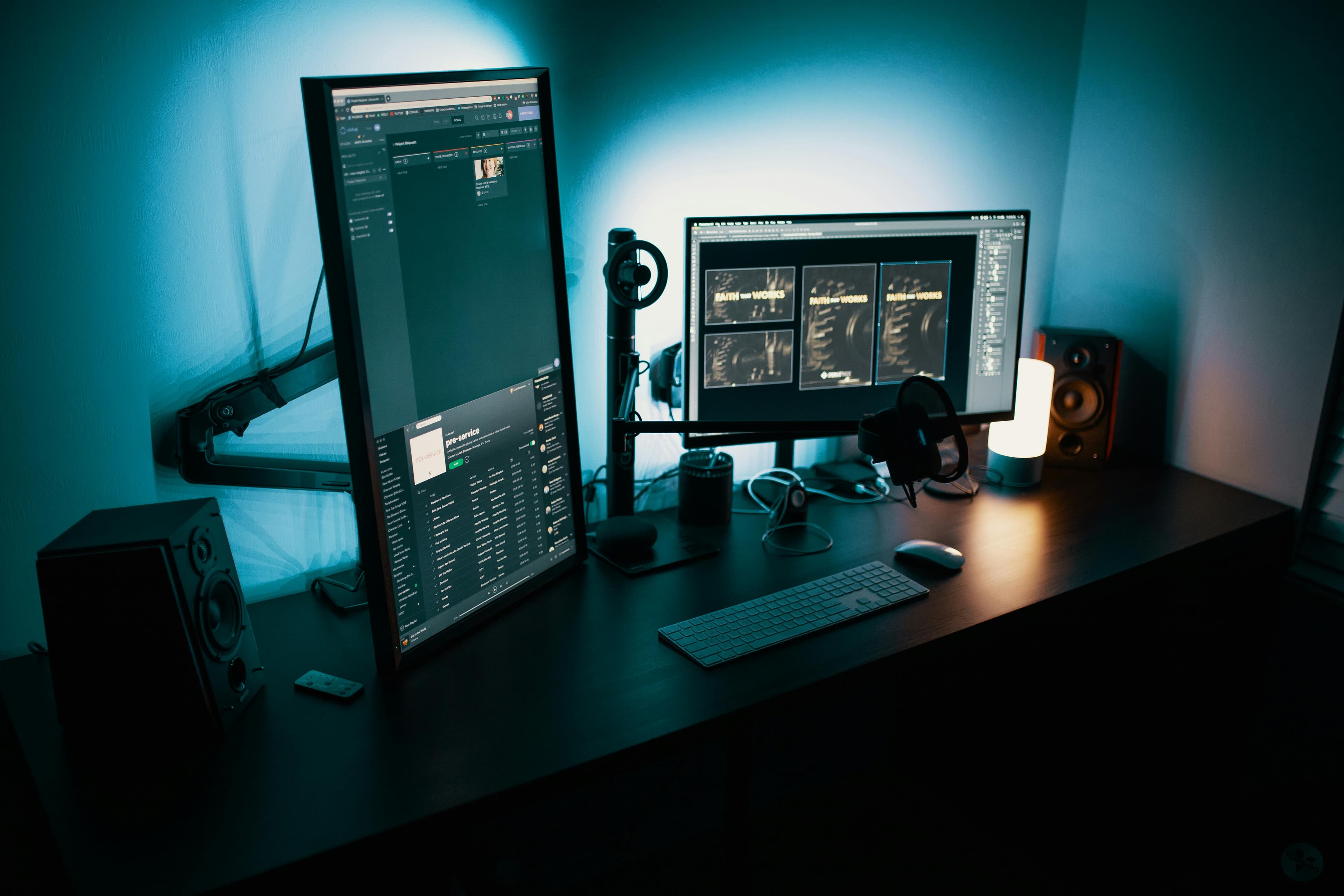A working engineering desk with monitoring and project tools on screen